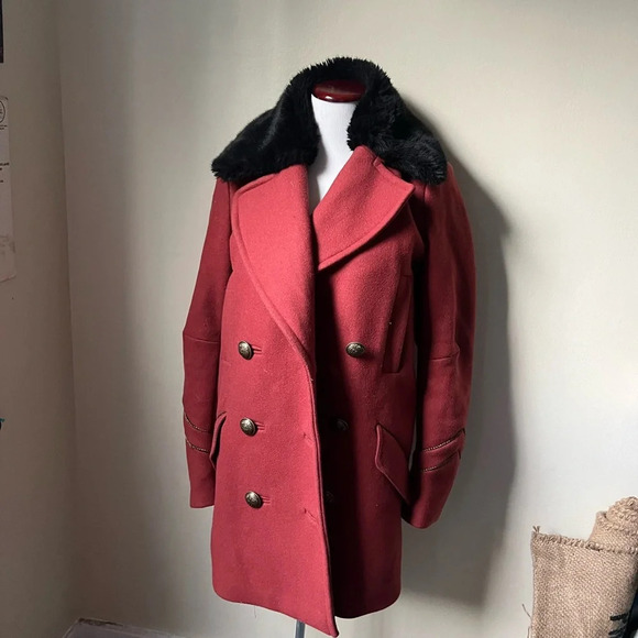Free People Sedgwick Red Wool Peacoat Military Coat Double Breasted OB514559, S - Picture 3 of 5